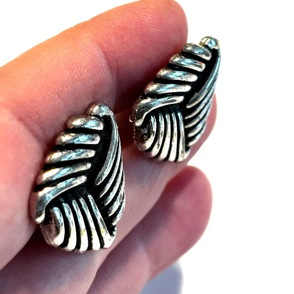 Vintage mid century silver cufflinks dimensional triangular black highlights